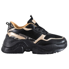 SHELOVET Crne tenisice sa zlatnim umetcima crna žuta boja