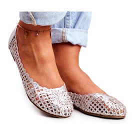 Lu Boo ženske balerinke srebrne ažur pletene nošenje siva