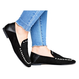 Lu Boo Ženske balerinke Black Lords sa plantažama crno