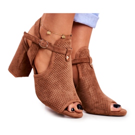 BUGO Ženske sandale na petu Ažur smeđe boje Kira smeđa