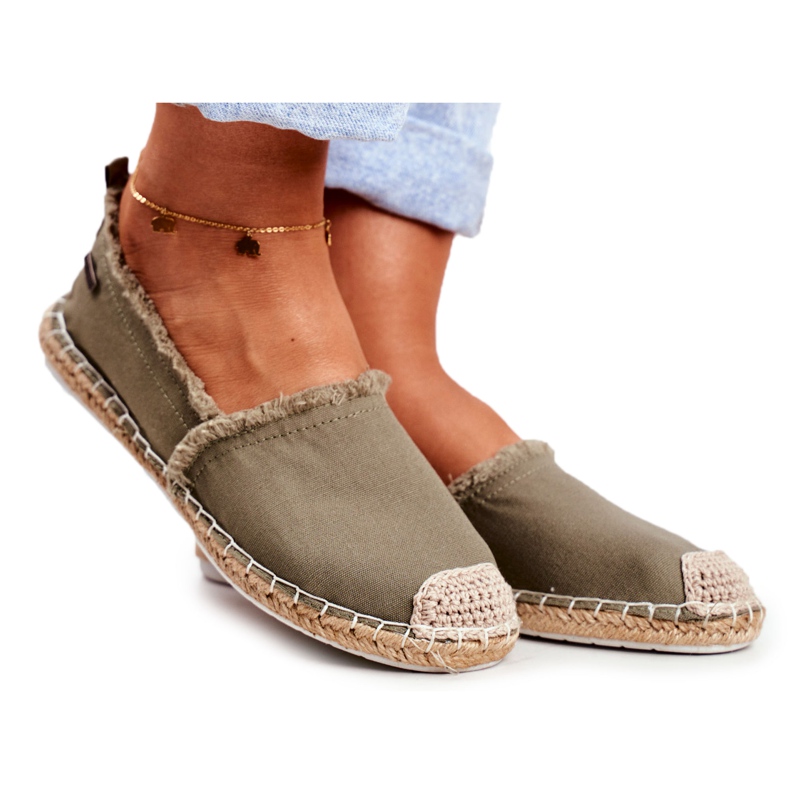 Ženske espadrile s pletenim potplatom, Khaki Big Star DD274760 zelena