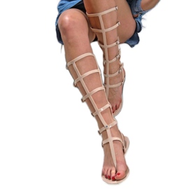 Lu Boo Bež sandale Visoki Rimljani Japanski Harona