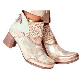 Ženske čizme na štiklu Maciejka Bež 03410-04 zelena zlatni