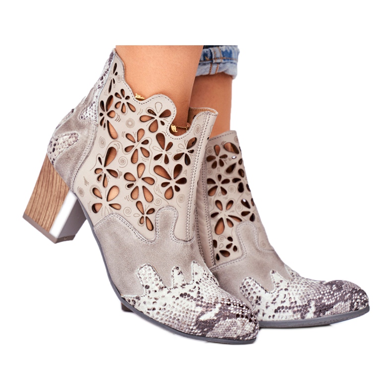 Ženske čizme na štiklu Maciejka proljetno siva 04369-13