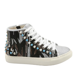 Srebrne visoke tenisice bogato ukrašene D17-27027 srebro siva višebojan