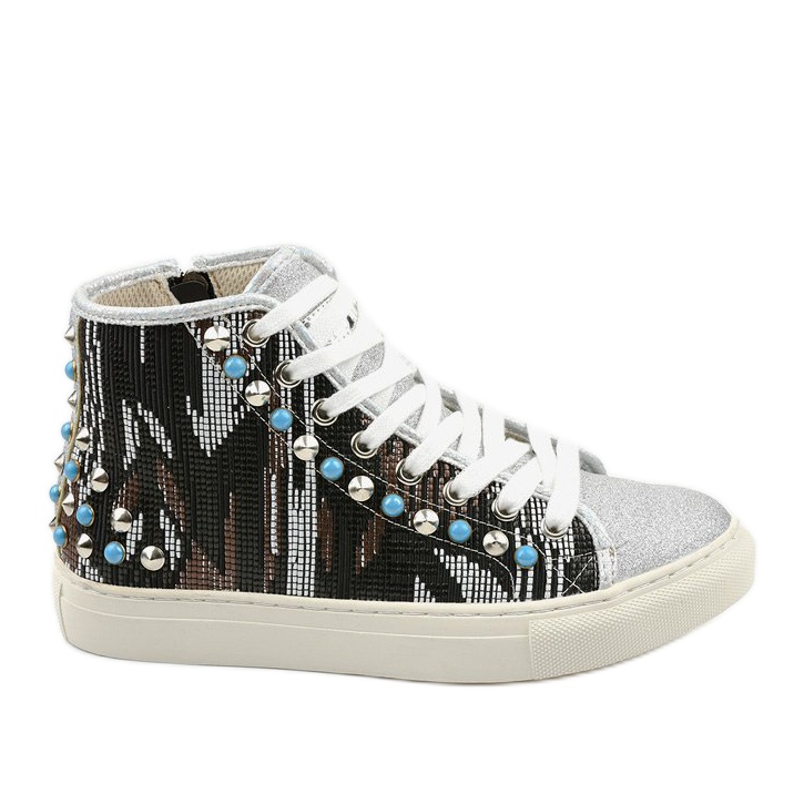 Srebrne visoke tenisice bogato ukrašene D17-27027 srebro siva raznobojna