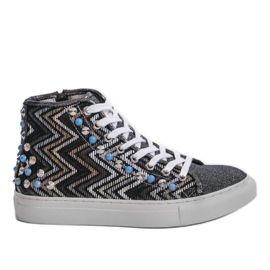 Crne visoke tenisice bogato ukrašene D17-27027 crna višebojan