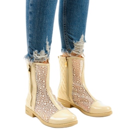 Bež ažurne ravne čizme X362-2