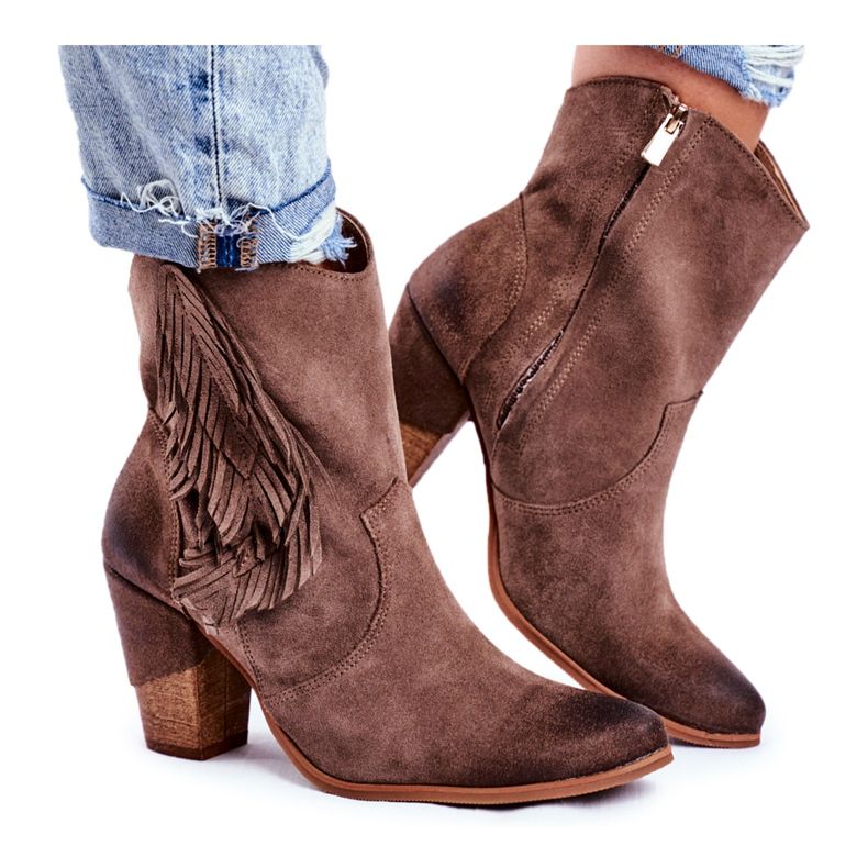 Exquisite Ženske Cappuccino kožne čizme Quintana na visoku petu smeđa