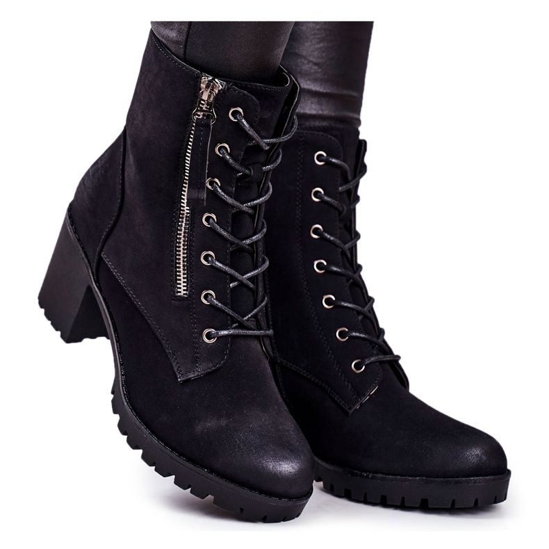 S.Barski Ženske čizme na petu tople crne boje Vimen crno