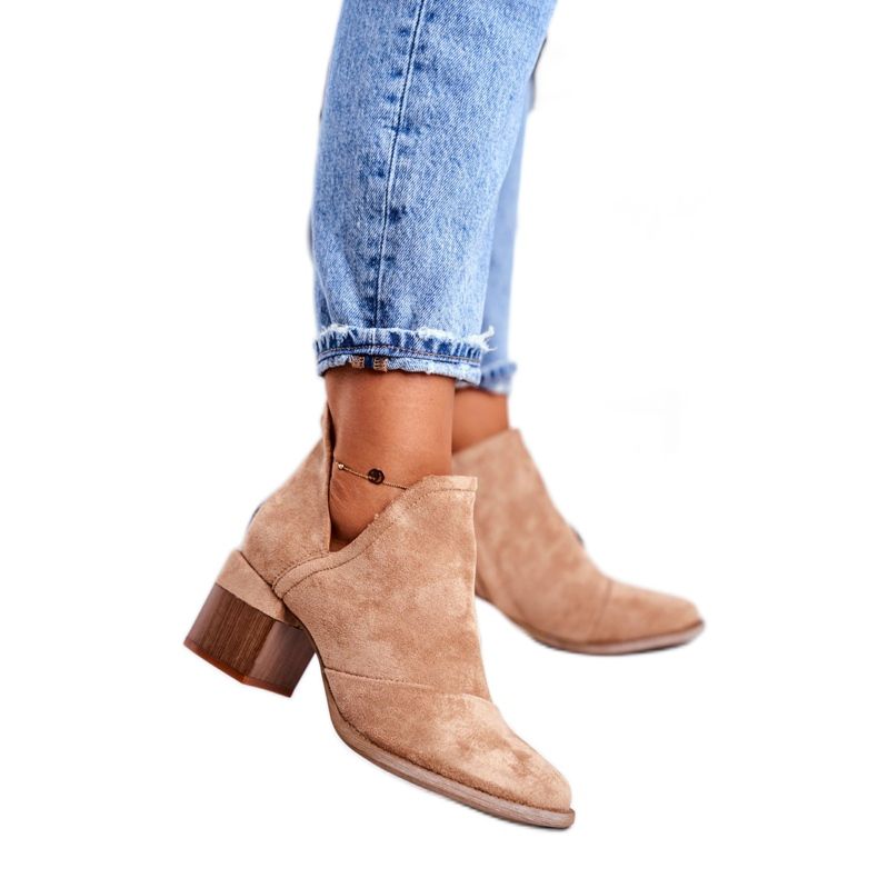 Ženske čizme na štiklu Cut Khaki Mini Meliori bež