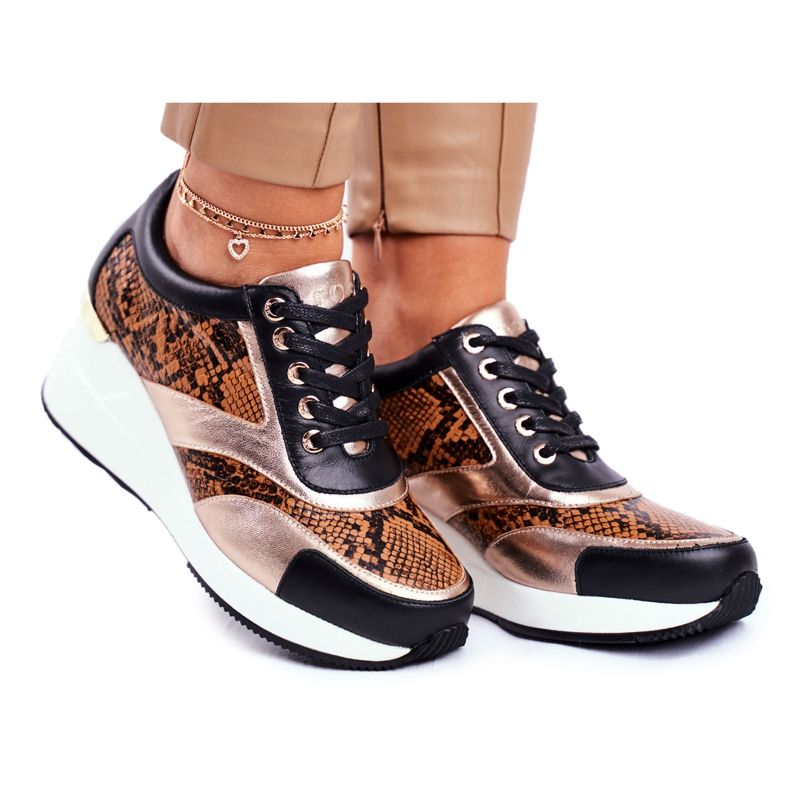 GOE Ženske sportske cipele tenisice crna koža GG2N3044 crno raznobojna