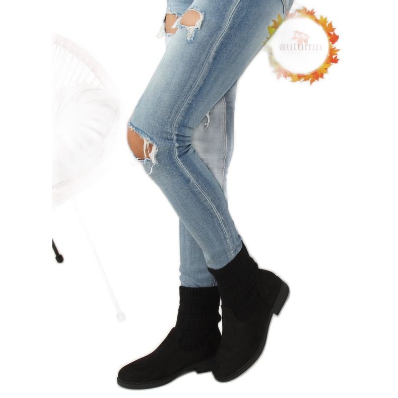 Čizme s gornjim dijelom džempera crne E2100 Crne crno