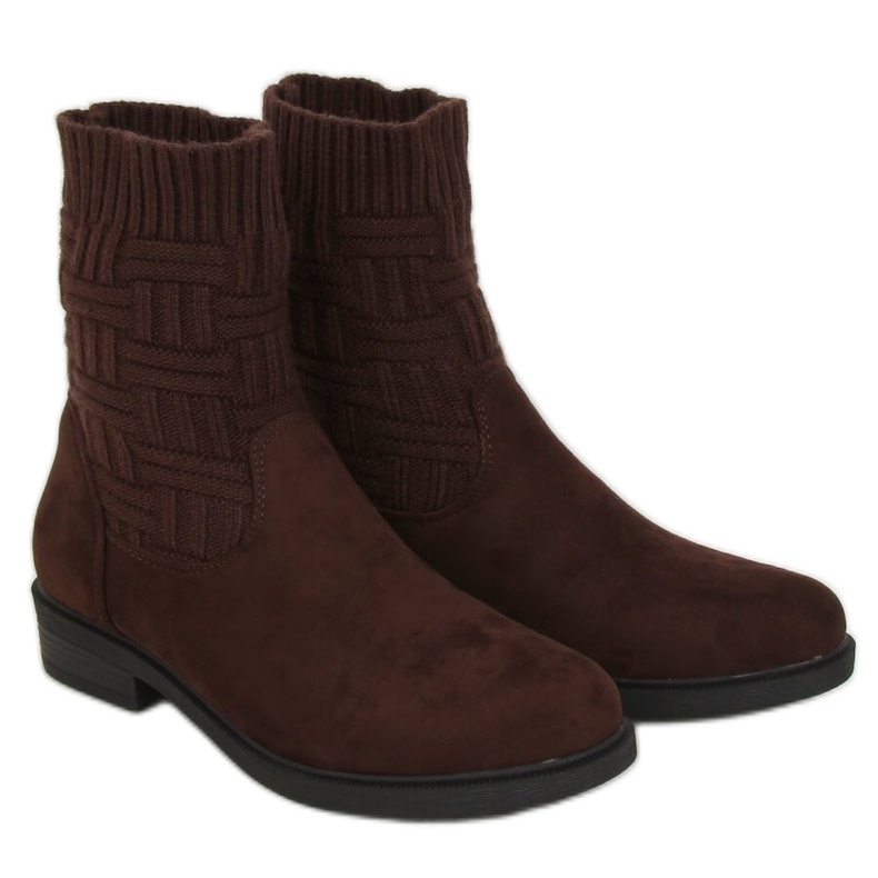 Čizme s gornjim dijelom džempera smeđe E2100 Smeđe smeđa