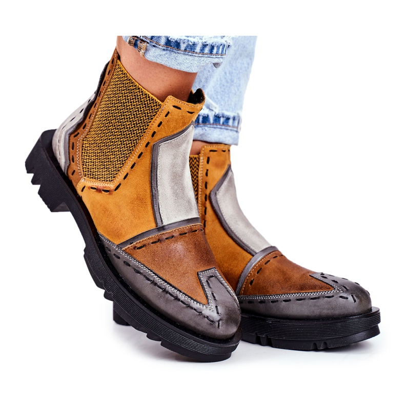 Ženske kožne čizme Jodhpur Maciejka Žuta 04634 raznobojna žuta boja