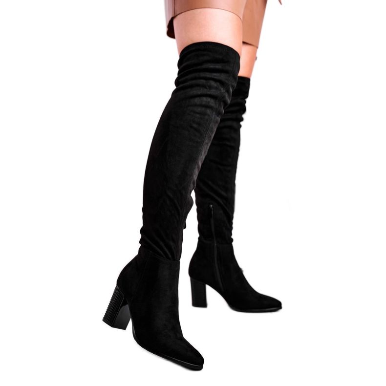 Vinceza Ženske čizme na petu Suede Crna Victoria crno