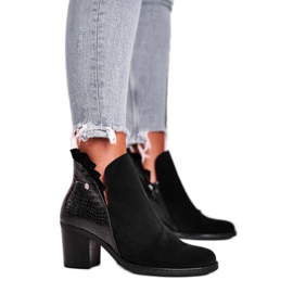 Ženske čizme na petu, kožna opruga Maciejka Crna 04833-01