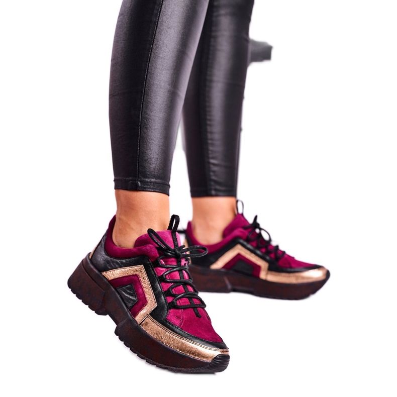 Ženske tenisice Brogues Maciejka Kožna Burgundija 04731-23 crvena raznobojna
