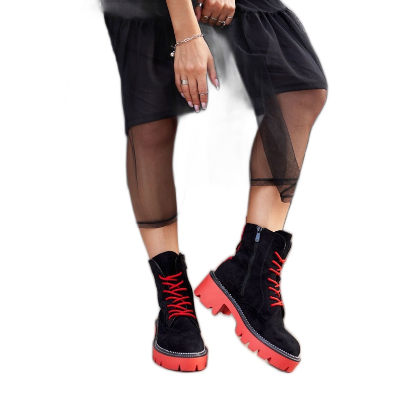 PS1 Ženske čizme Crna crvena antilop Malavi crno