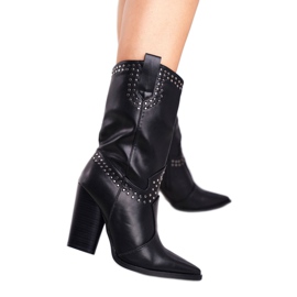 PS1 Ženske čizme na petu Tople kaubojske čizme Crna Atena