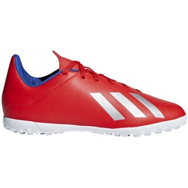 Crvene nogometne cipele Adidas X 18.4 Tf Jr BB9417 višebojan crvena