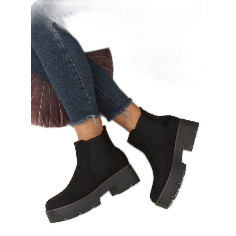 Crne čizme Chelsea s visokim potplatom crne 8B987 Crne crno