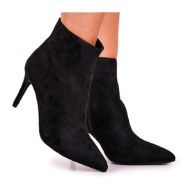 FB1 Ženske čizme na antilop visokoj peti crni Beneco crna