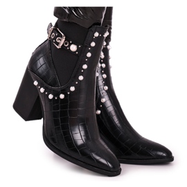 FRERY Ženske čizme na petu Pearl Black Verbos crna