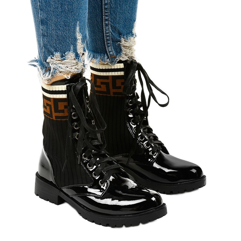 Crne lakirane čizme s čarapom Gwynn bež