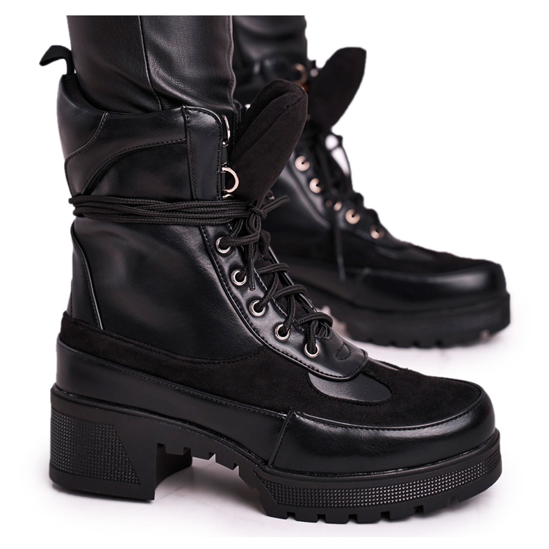 FS1 Ženske visoke čizme na vezanje Black Ridley crno