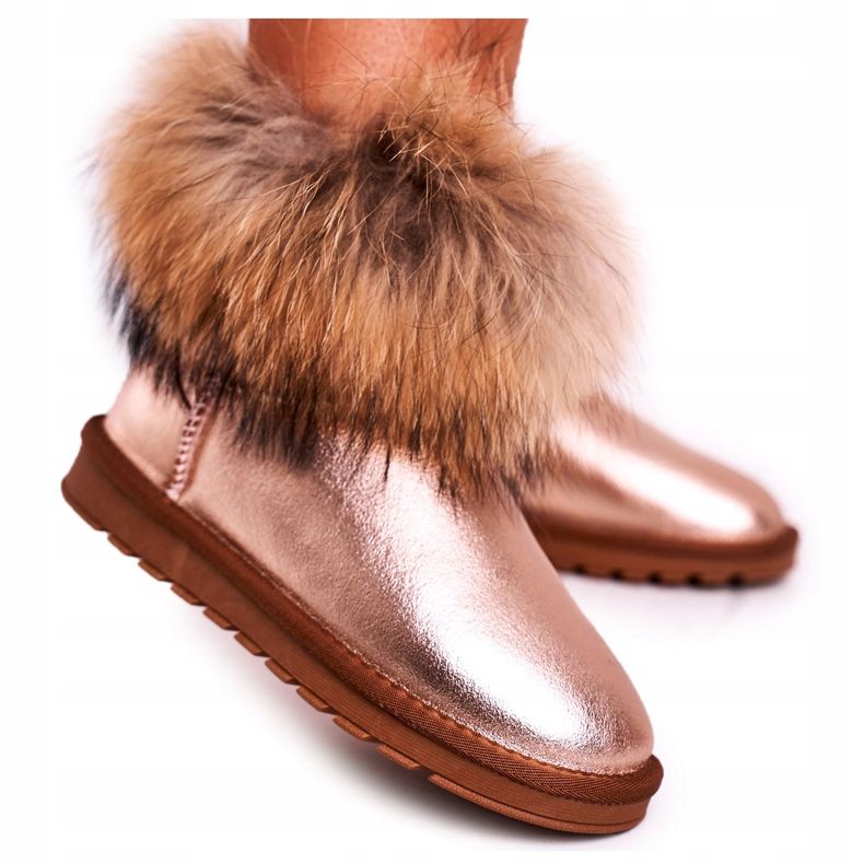 HAN Ženske kožne čizme za snijeg s krznenim pjenušcem od snježne lisice ružičasta