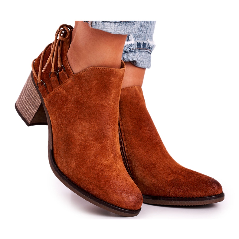 Ženske čizme na petu Maciejka proljetna koža crvena 04812-29 smeđa