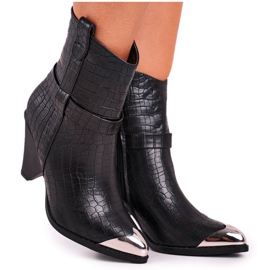 FG1 Ženske čizme Tisak s visokim čeličnim prstima vječno crne boje crna