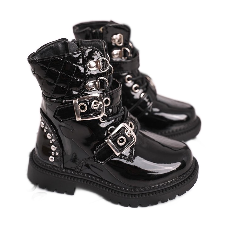 FRROCK Dječje čizme zagrijane krznom, lakirana crna lutka crno