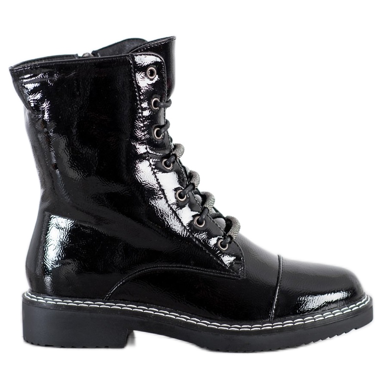 Goodin Lakirane čizme na vezanje crno