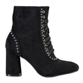 SHELOVET Vezane čizme na postu crna