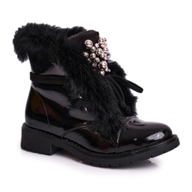 MSMG Dječje čizme topla lakirana crna Ella