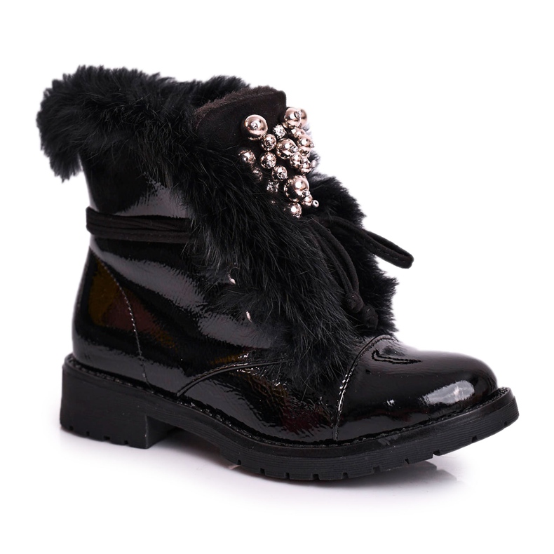 MSMG Dječje čizme topla lakirana crna Ella crno