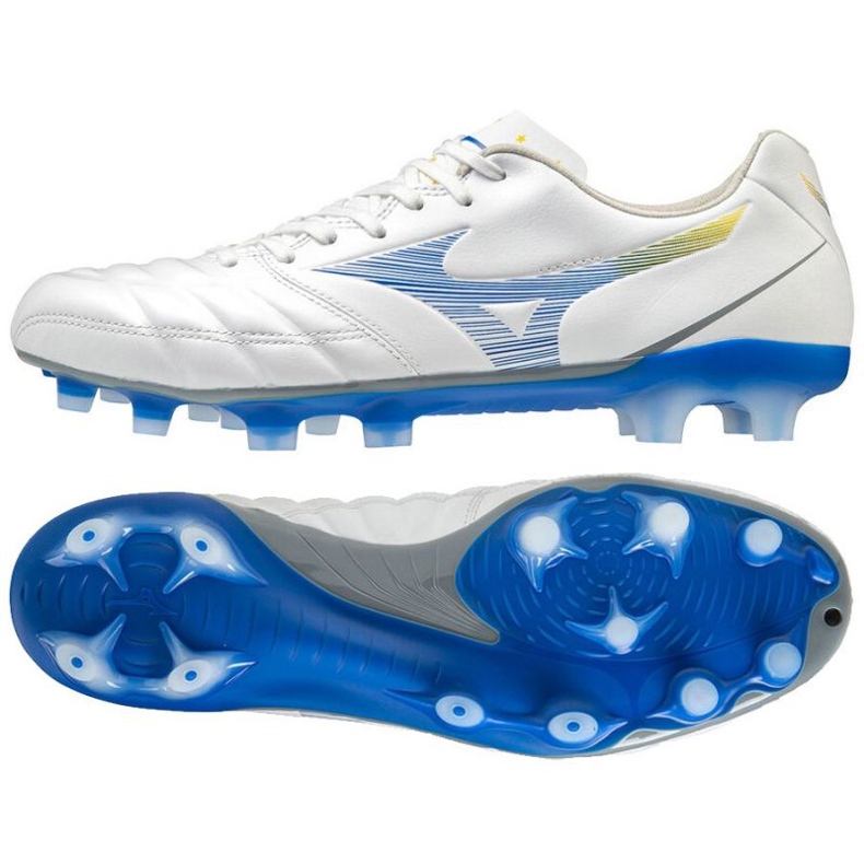 Mizuno Rebula Cup Elite Fg M P1GA207225 kopačke bijela, plava, žuta bijela