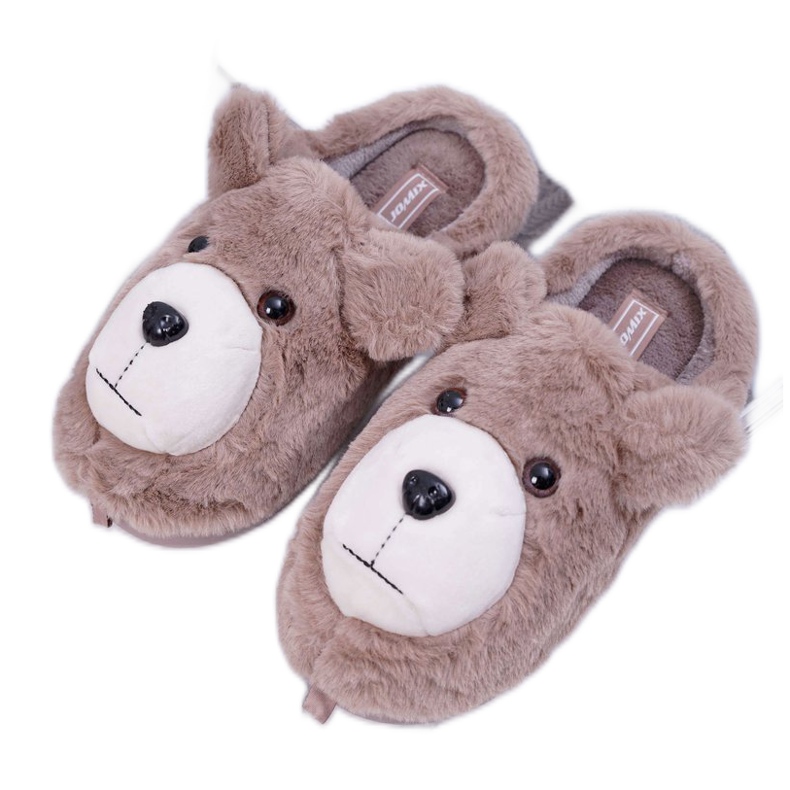 Ženske papuče s krznom smeđeg medvjeda bež