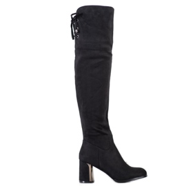 Gogo Čizme do butina s ukrasnom petom crna