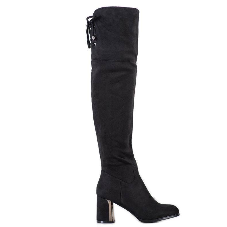 Gogo Čizme do butina s ukrasnom petom crno