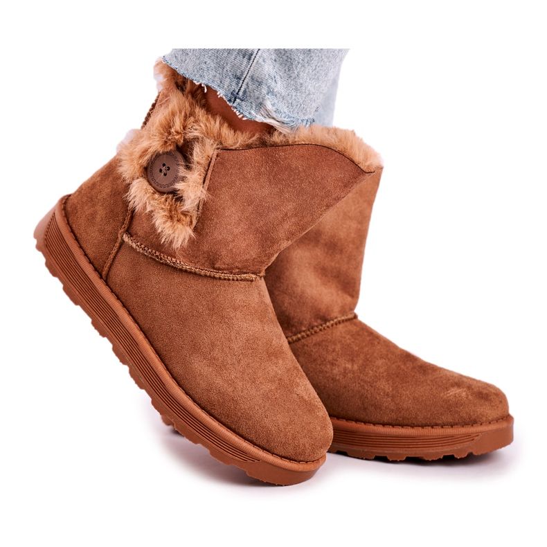 Čizme antilop s krznenim smeđim gumbom smeđa