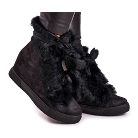 Ženske crne tenisice na klin s krznom prilično crne crna srebro