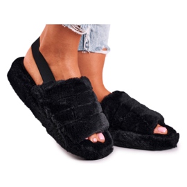 FJ1 Ženske papuče na krznenoj platformi Crna pahuljica