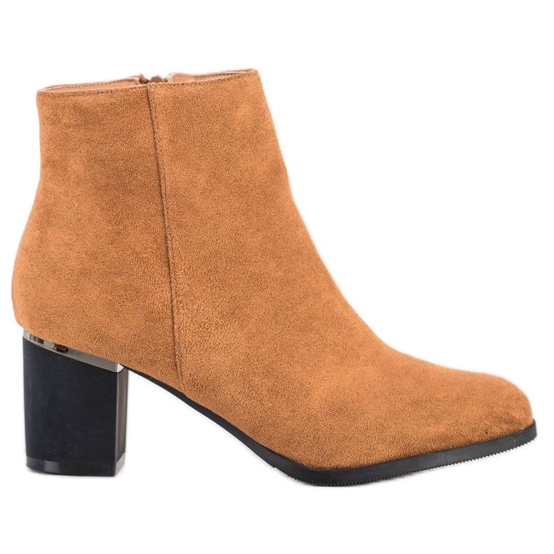 SHELOVET Camel Suede Booties smeđa žuta boja
