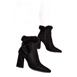 Čizme na petu s krznenom antilopom Crna Sophie