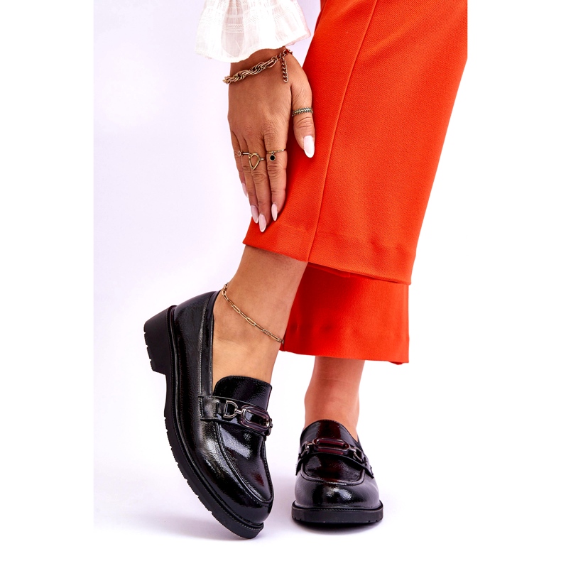 S.Barski Lakirane mokasinke s crnim Maura ukrasom crno 1