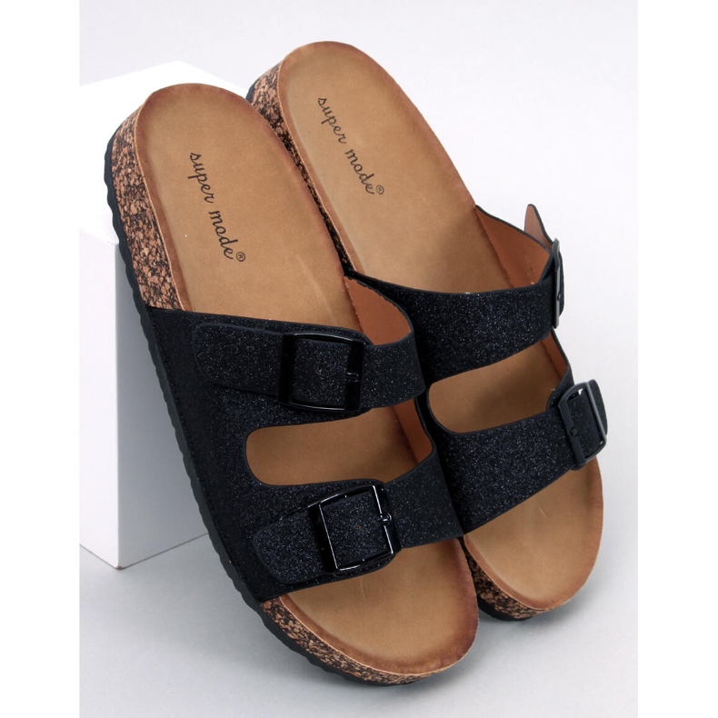 Alexa papuče od crnog svjetlucavog pluta crna 2