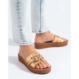 Ženske zlatne Shelovet papuče s platformom zlatna 1